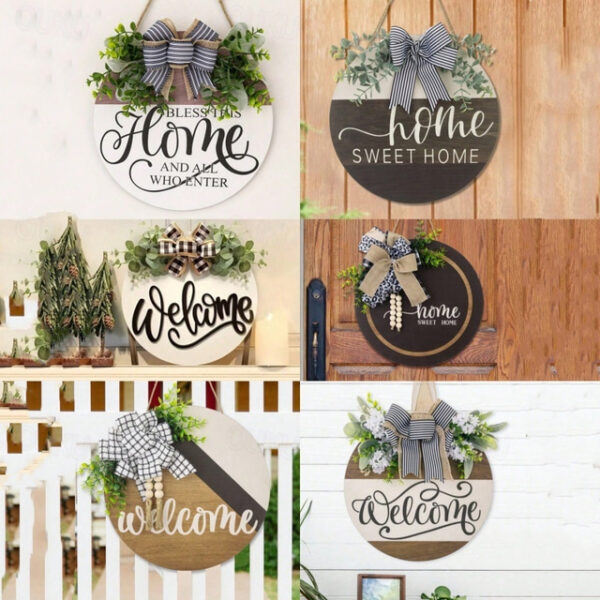 1pc Crafting 12 Inches Welcome Sigh For Front Door Big Wooden Wreath Welcome Wreath Farmhouse Front Door Decoration Housewarming Gift for Home Outdoor