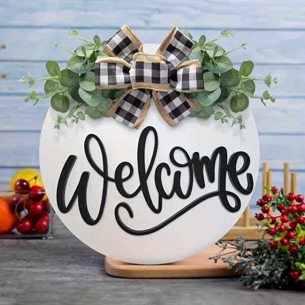 1pc Crafting 12 Inches Welcome Sigh For Front Door Big Wooden Wreath Welcome Wreath Farmhouse Front Door Decoration Housewarming Gift for Home Outdoor