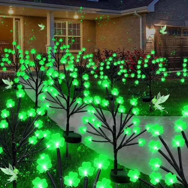20 LED St Patricks Day Decorations Solar Shamrock Stake Lights, Outdoor Shamrock Tree Lights, With Party Gifts Decor-Solar Garden Lights, For St. Patr