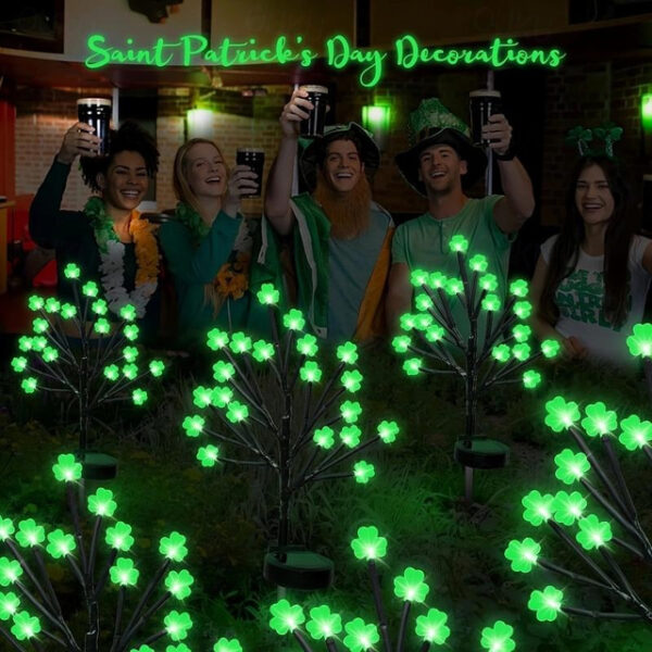20 LED St Patricks Day Decorations Solar Shamrock Stake Lights, Outdoor Shamrock Tree Lights, With Party Gifts Decor-Solar Garden Lights, For St. Patr