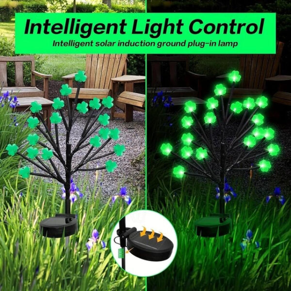 20 LED St Patricks Day Decorations Solar Shamrock Stake Lights, Outdoor Shamrock Tree Lights, With Party Gifts Decor-Solar Garden Lights, For St. Patr