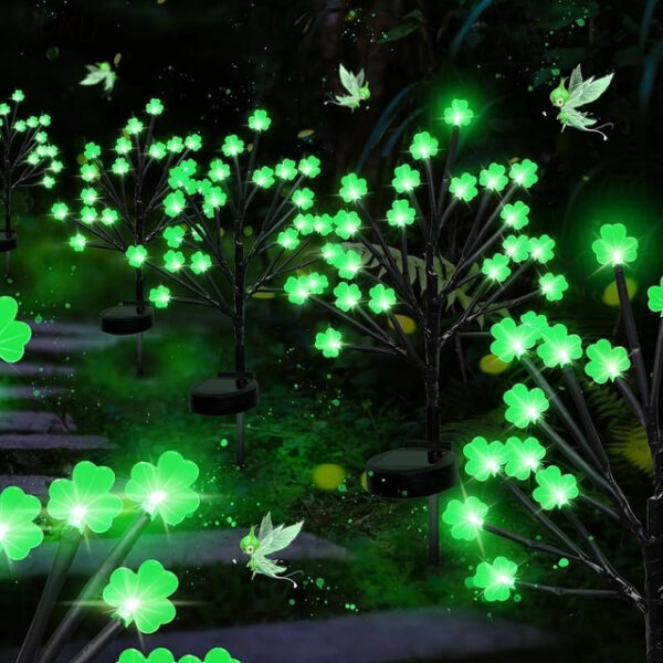 20 LED St Patricks Day Decorations Solar Shamrock Stake Lights, Outdoor Shamrock Tree Lights, With Party Gifts Decor-Solar Garden Lights, For St. Patr