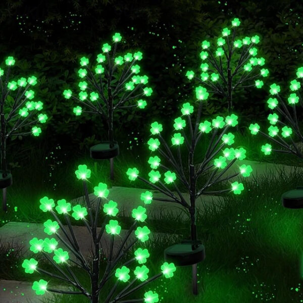 20 LED St Patricks Day Decorations Solar Shamrock Stake Lights, Outdoor Shamrock Tree Lights, With Party Gifts Decor-Solar Garden Lights, For St. Patr