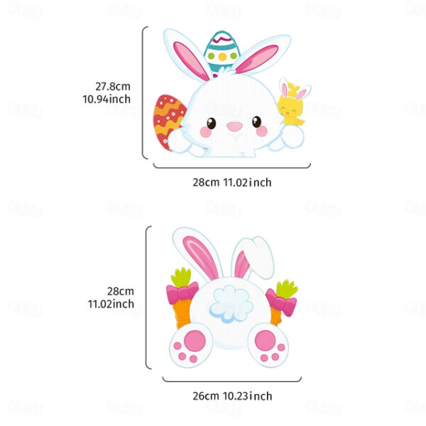 2PC Easter Bunny Fence Decoration Set – Hollow Board Material, Colorful Printed Bunny Railing Decor, Outdoor Yard Fence Ornament, Easter Holiday Festi