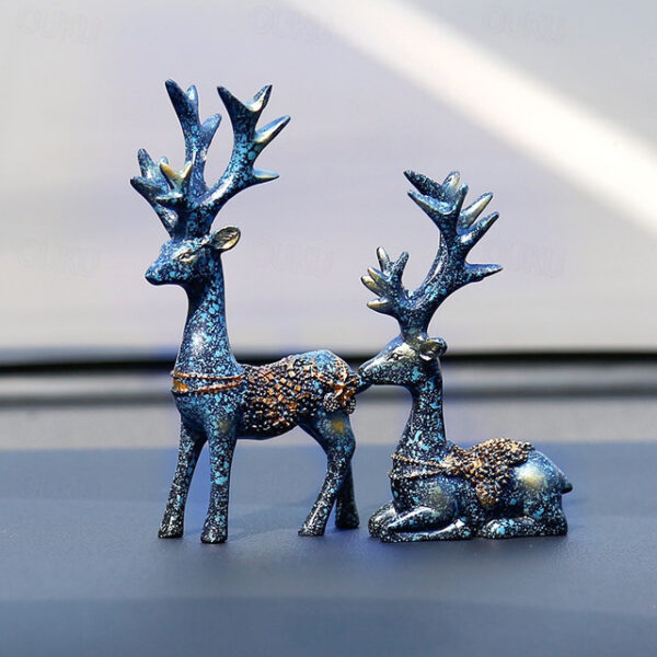 2pcs Deer Ornament Figurines,Creative Deer Decor Decoration, Car Interior Reindeer Accessory Couple Plush Ornaments, Desktop Center Statue ,Shape Scul