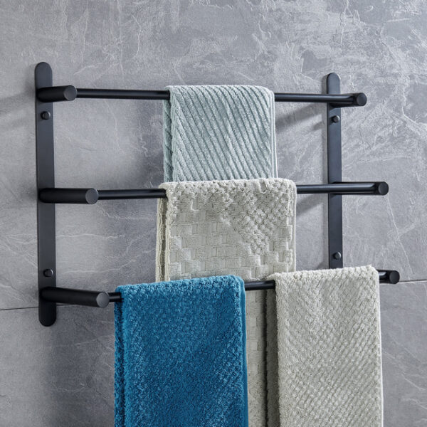 3-Tier Towel Towel Rail ,Wall Mounted Stainless Steel Towel Rack Storage Shelf for Bathroom 30cm~70cm Towel Bar Towel Rail Towel Hanger(Matte Black/Ch