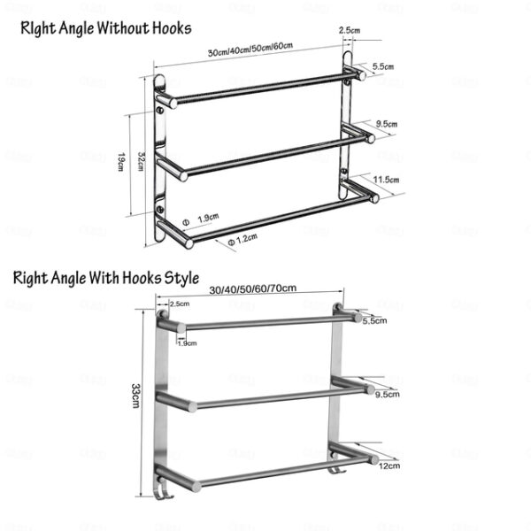 3-Tier Towel Towel Rail ,Wall Mounted Stainless Steel Towel Rack Storage Shelf for Bathroom 30cm~70cm Towel Bar Towel Rail Towel Hanger(Matte Black/Ch