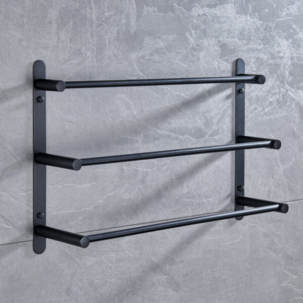 3-Tier Towel Towel Rail ,Wall Mounted Stainless Steel Towel Rack Storage Shelf for Bathroom 30cm~70cm Towel Bar Towel Rail Towel Hanger(Matte Black/Ch