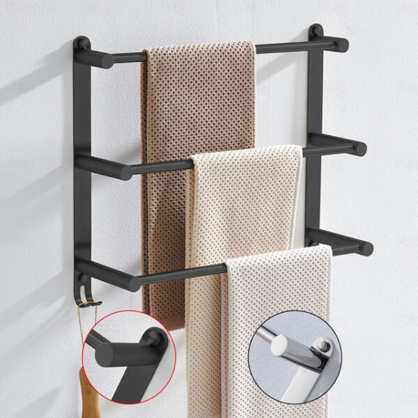 3-Tier Towel Towel Rail ,Wall Mounted Stainless Steel Towel Rack Storage Shelf for Bathroom 30cm~70cm Towel Bar Towel Rail Towel Hanger(Matte Black/Ch