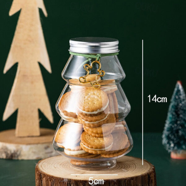 6Pcs 500ml Cookie Candy Jars with Decor Strap Unbroken Christmas Tree Shape Cover Design Good Sealing Store Snacks Transparent Christmas Tree Decorati