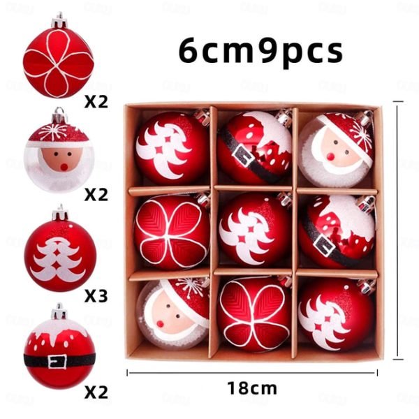 9Pcs Christmas Baubles Set Xmas Balls with Santa Elk Snowflake Bell Patterns Christmas Tree Hanging Ball Ornaments Holiday Wedding New Year Party Deco