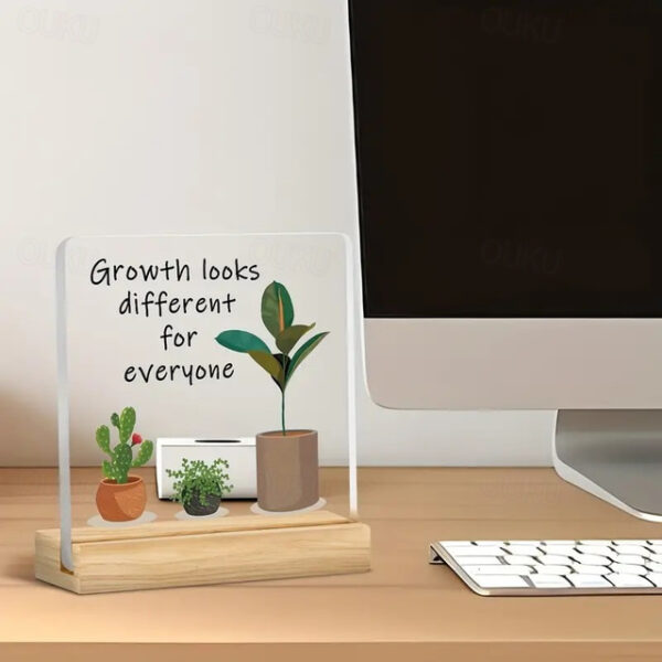 Acrylic Plaque with Wooden Base, 'Growth looks different for everyone' Inspirational Home Décor, Motivational Desk Ornament, Perfect Gift for Colleagu