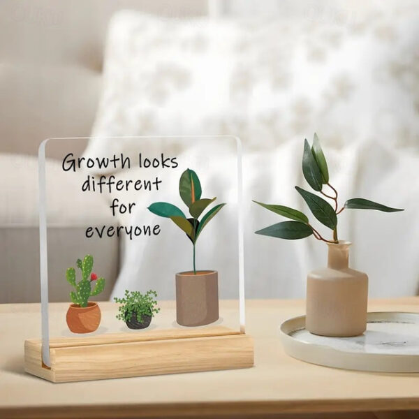 Acrylic Plaque with Wooden Base, 'Growth looks different for everyone' Inspirational Home Décor, Motivational Desk Ornament, Perfect Gift for Colleagu