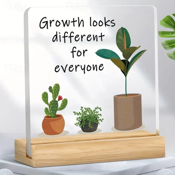 Acrylic Plaque with Wooden Base, 'Growth looks different for everyone' Inspirational Home Décor, Motivational Desk Ornament, Perfect Gift for Colleagu