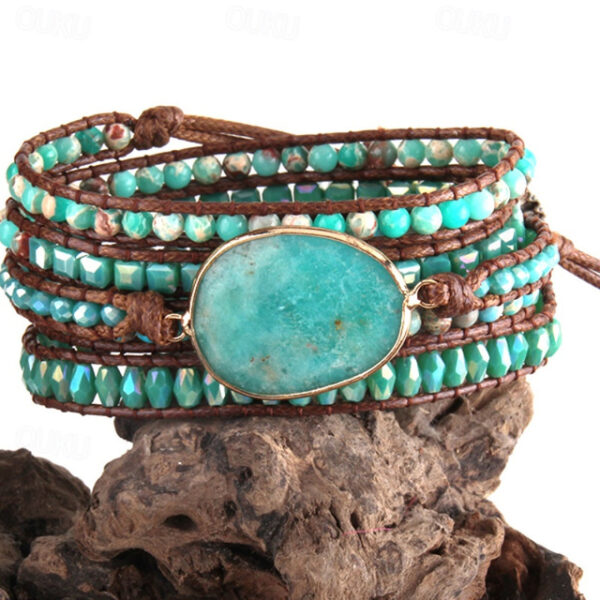 Adjustable Boho Stone Wrap Bracelet - Fashionable Bohemian Style with Authentic Natural Stones - Exquisite Handmade Jewelry for Multi-Layered Charm -