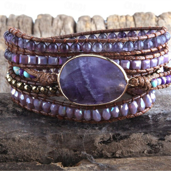 Adjustable Boho Stone Wrap Bracelet - Fashionable Bohemian Style with Authentic Natural Stones - Exquisite Handmade Jewelry for Multi-Layered Charm -