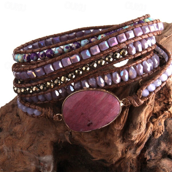 Adjustable Boho Stone Wrap Bracelet - Fashionable Bohemian Style with Authentic Natural Stones - Exquisite Handmade Jewelry for Multi-Layered Charm -