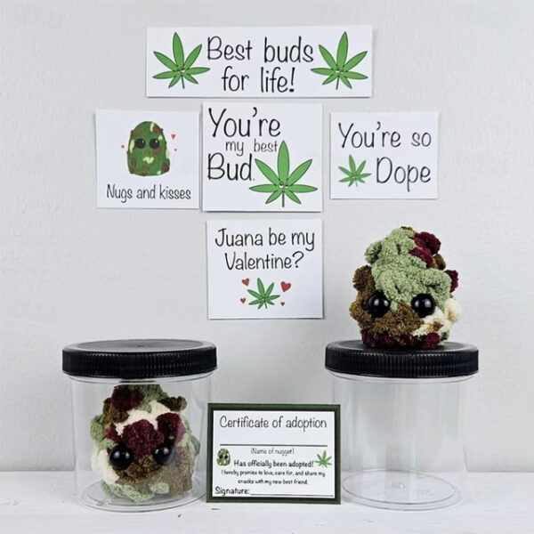 Adopt a Weed Nugget Plushie, Little Weed Nugget Plushie with Encouragement Cards, in a Jar Handmade Plush Stuffed Toys, Best Buds for Life Desktop Orn