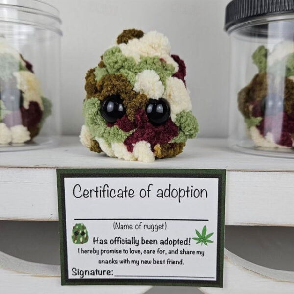 Adopt a Weed Nugget Plushie, Little Weed Nugget Plushie with Encouragement Cards, in a Jar Handmade Plush Stuffed Toys, Best Buds for Life Desktop Orn