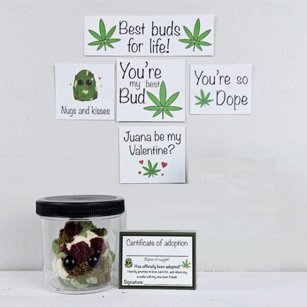 Adopt a Weed Nugget Plushie, Little Weed Nugget Plushie with Encouragement Cards, in a Jar Handmade Plush Stuffed Toys, Best Buds for Life Desktop Orn