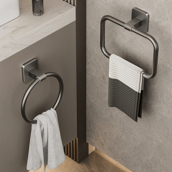 Aluminum No-Drill Towel Ring, Bathroom Wall-Mounted Towel Holder, Round and Square Options for Washroom and Toilet 2025 - US $16.99