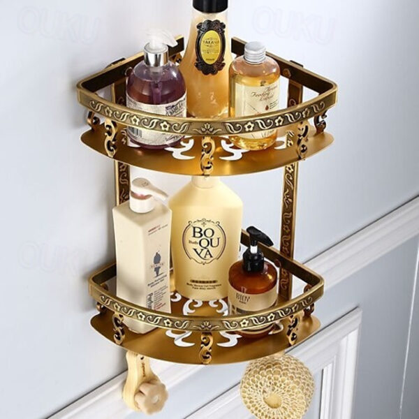 Bathroom Shelf Multilayer Carved Antique Aluminum Wall Mounted Bath Corner Basket with Hooks 1pc 2025 - US $68.99