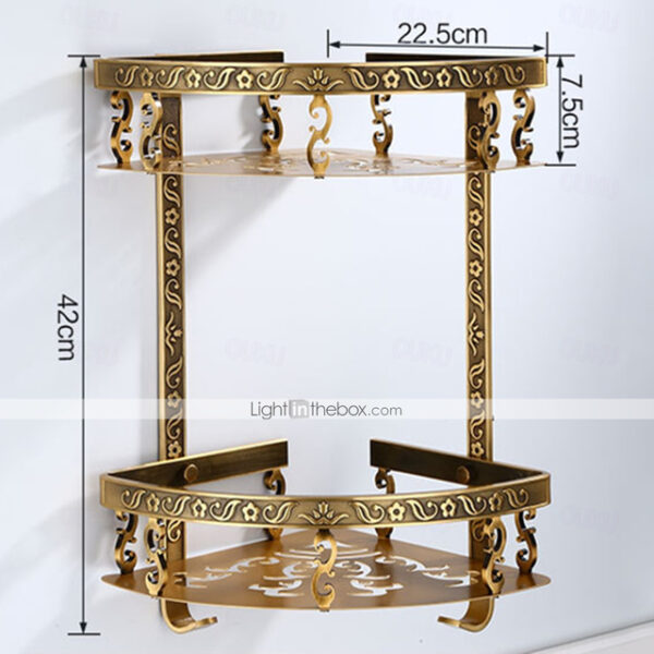 Bathroom Shelf Multilayer Carved Antique Aluminum Wall Mounted Bath Corner Basket with Hooks 1pc 2025 - US $68.99