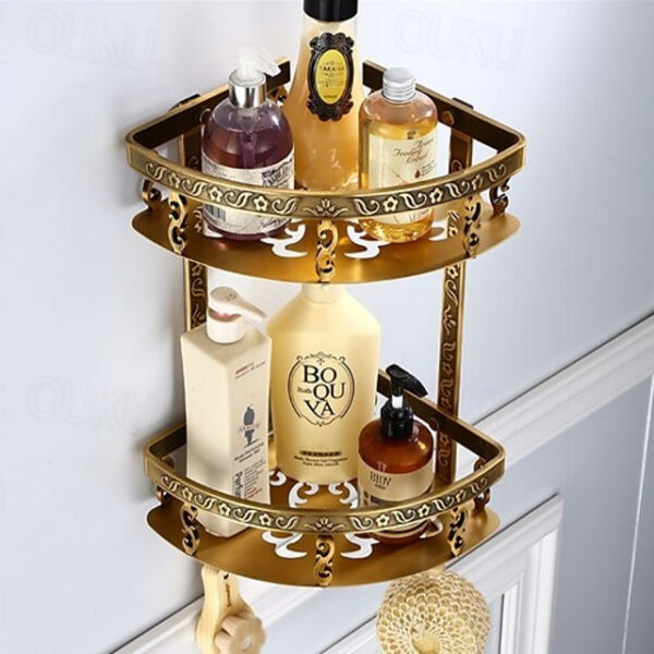 Bathroom Shelf Multilayer Carved Antique Aluminum Wall Mounted Bath Corner Basket with Hooks 1pc 2025 - US $68.99