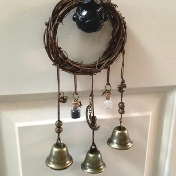 Bells for Door Knob for Protection, Witch Wind Chimes Door Hanger, Handmade Rattan Wind Chimes Witch Decor, Protection Witchcraft Home Decor-1pcs 2024