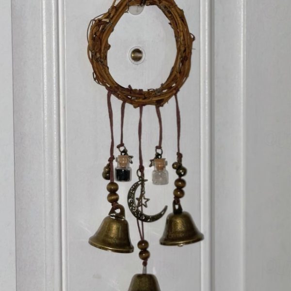 Bells for Door Knob for Protection, Witch Wind Chimes Door Hanger, Handmade Rattan Wind Chimes Witch Decor, Protection Witchcraft Home Decor-1pcs 2024