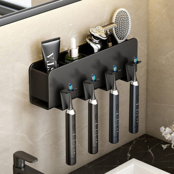 Black Toothbrush Rack Bathroom Toilet Non Perforated Wall Mounted Electric Mouthwash Cup Brush Cup Wall Mounted Space Aluminum Storage Rack 2025 - US