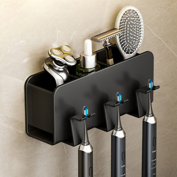 Black Toothbrush Rack Bathroom Toilet Non Perforated Wall Mounted Electric Mouthwash Cup Brush Cup Wall Mounted Space Aluminum Storage Rack 2025 - US