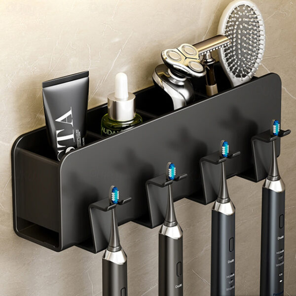 Black Toothbrush Rack Bathroom Toilet Non Perforated Wall Mounted Electric Mouthwash Cup Brush Cup Wall Mounted Space Aluminum Storage Rack 2025 - US