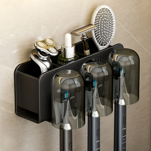 Black Toothbrush Rack Bathroom Toilet Non Perforated Wall Mounted Electric Mouthwash Cup Brush Cup Wall Mounted Space Aluminum Storage Rack 2025 - US