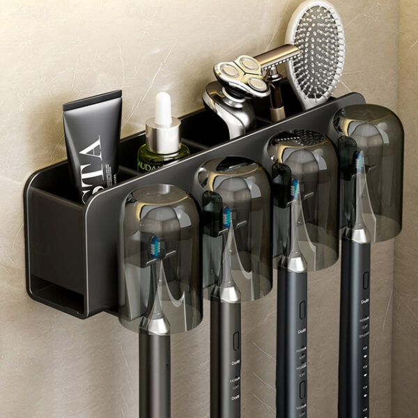 Black Toothbrush Rack Bathroom Toilet Non Perforated Wall Mounted Electric Mouthwash Cup Brush Cup Wall Mounted Space Aluminum Storage Rack 2025 - US