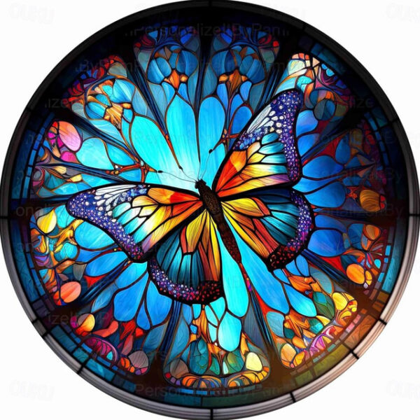 Butterfly Faux Stained Glass Window Cling Suncatcher, Round Dragonfly Wreath Glass, Butterfly Wreath Acrylic Plate Decoration 2025 - US $9.49