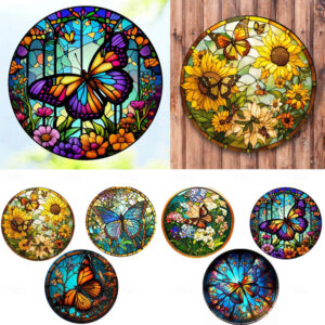 Butterfly Faux Stained Glass Window Cling Suncatcher, Round Dragonfly Wreath Glass, Butterfly Wreath Acrylic Plate Decoration 2025 - US $9.99