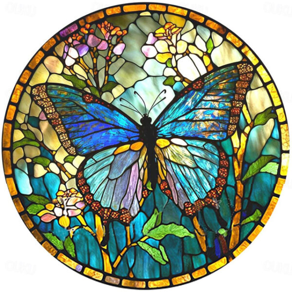 Butterfly Faux Stained Glass Window Cling Suncatcher, Round Dragonfly Wreath Glass, Butterfly Wreath Acrylic Plate Decoration 2025 - US $9.99