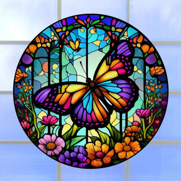 Butterfly Faux Stained Glass Window Cling Suncatcher, Round Dragonfly Wreath Glass, Butterfly Wreath Acrylic Plate Decoration 2025 - US $9.99