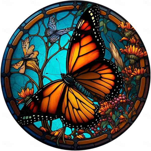 Butterfly Faux Stained Glass Window Cling Suncatcher, Round Dragonfly Wreath Glass, Butterfly Wreath Acrylic Plate Decoration 2025 - US $9.99