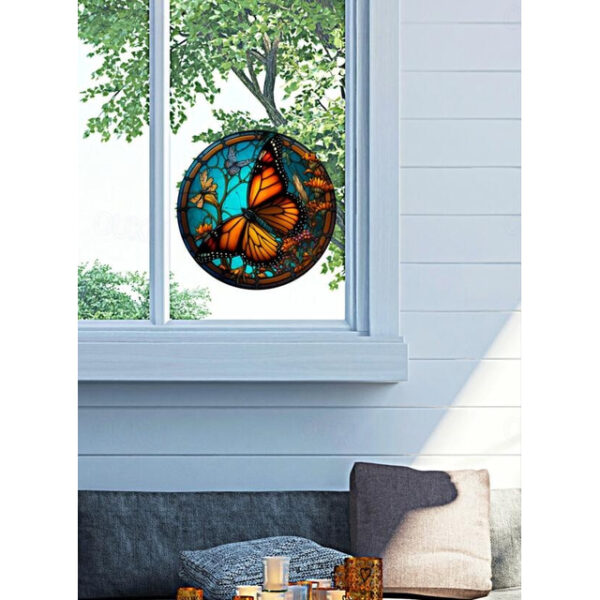 Butterfly Faux Stained Glass Window Cling Suncatcher, Round Dragonfly Wreath Glass, Butterfly Wreath Acrylic Plate Decoration 2025 - US $9.99