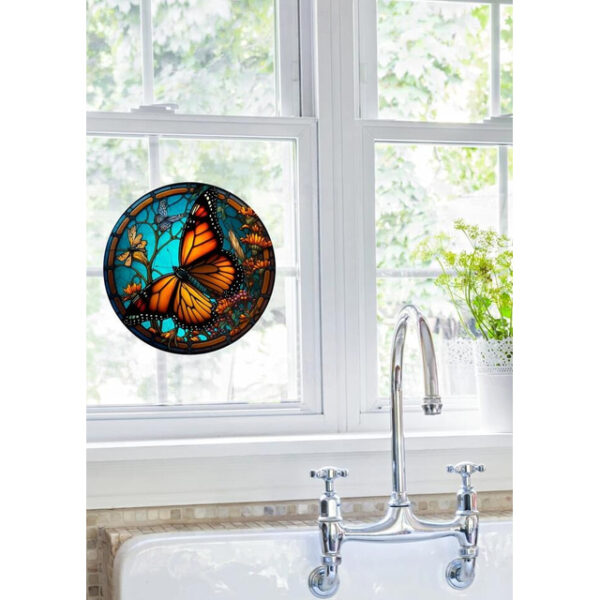 Butterfly Faux Stained Glass Window Cling Suncatcher, Round Dragonfly Wreath Glass, Butterfly Wreath Acrylic Plate Decoration 2025 - US $9.99