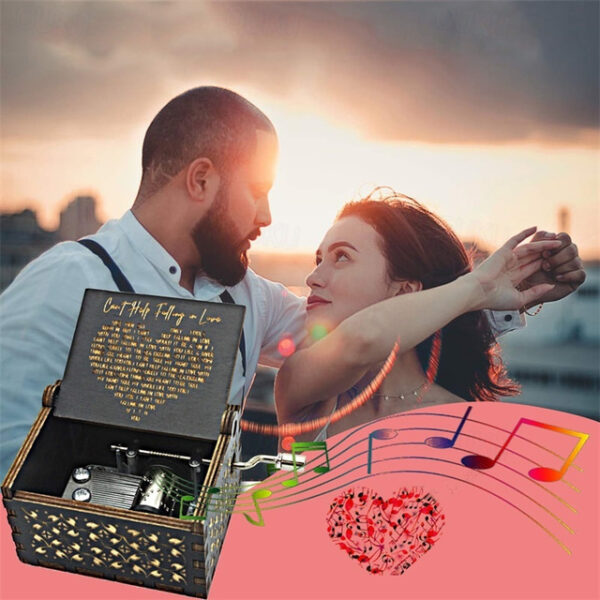 Can't Help Falling in Love Wood Music Box Antique Engraved Musical Boxes Case for Love One Wooden Music Box - Gifts for Lover Boyfriend Girlfriend Hus