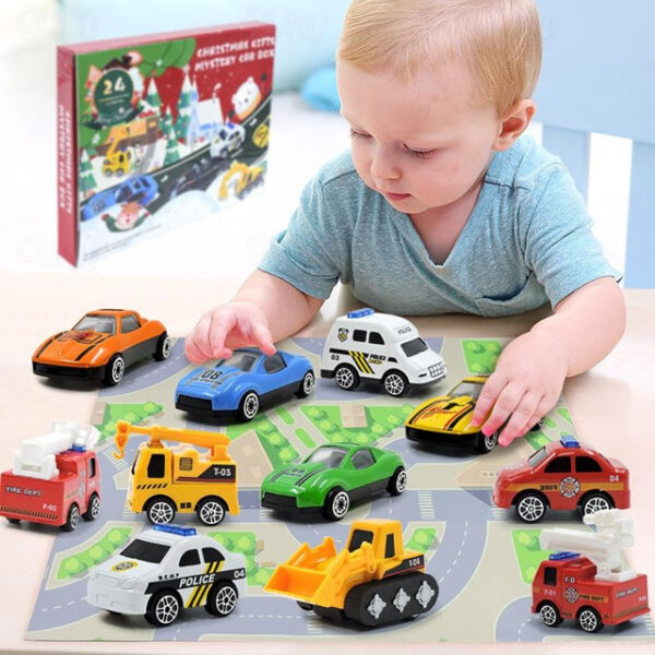 Christmas Advent Calendar 2024, Christmas Countdown Calendar Mystery Box 24PCS Alloy Fire Truck Car Engineering Vehicle for Kids 2025 - US $24.99