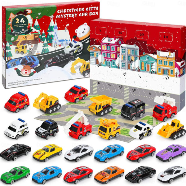 Christmas Advent Calendar 2024, Christmas Countdown Calendar Mystery Box 24PCS Alloy Fire Truck Car Engineering Vehicle for Kids 2025 - US $24.99