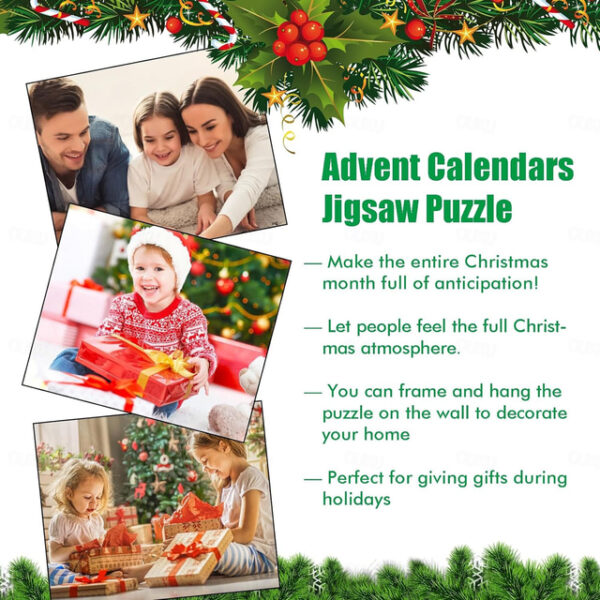 Christmas Advent Calendar Jigsaw Puzzle 1000pcs, Christmas Advent Calendar 2023 Christmas Countdown Holiday Puzzles for Adults Kids, 24 Parts 1000 Pie