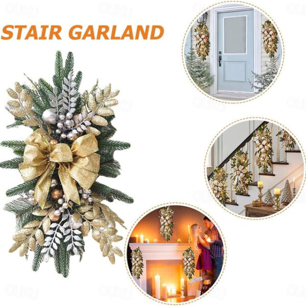 Christmas Decorations Christmas Wreaths Xmas Swags with Lights Cordless Prelit Stairway Stairway Staircase Window Wall Decoration Teardrop Trim Wreath