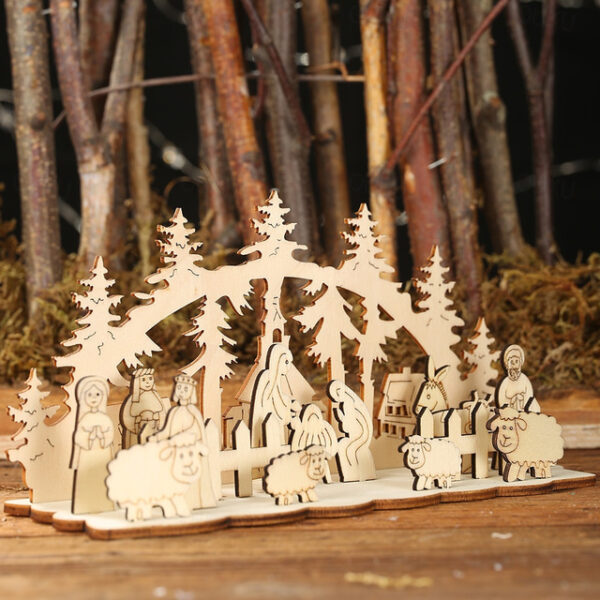 Christmas Gift Diy Desk Wooden Nativity Decoration Chalet Forest Home Party Belen Decoration 2025 - US $5.99