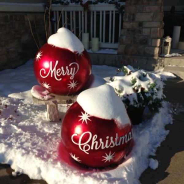 Christmas Outdoor Inflatable Decorated Ball 60cm(23.6Inch) Xmas Huge Large Ornaments for Tree Yard Lawn Garden Porch Blow Up Balls Ornaments with Pump