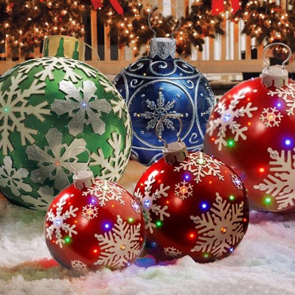 Christmas Outdoor Inflatable Decorated Ball 60cm(23.6Inch) Xmas Huge Large Ornaments for Tree Yard Lawn Garden Porch Blow Up Balls Ornaments with Pump